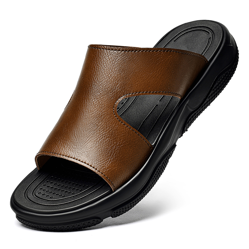 Leather Work Flats - Sandálias masculinas de couro, antiderrapantes, sola