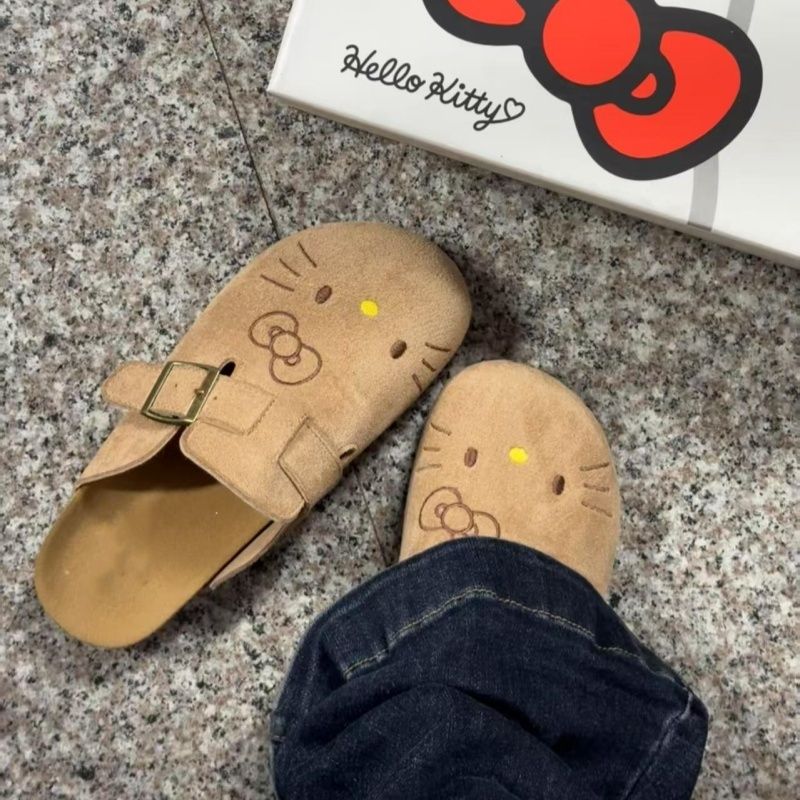 Leather Work Flats - Chinelos femininos da Hello Kitty, sandálias