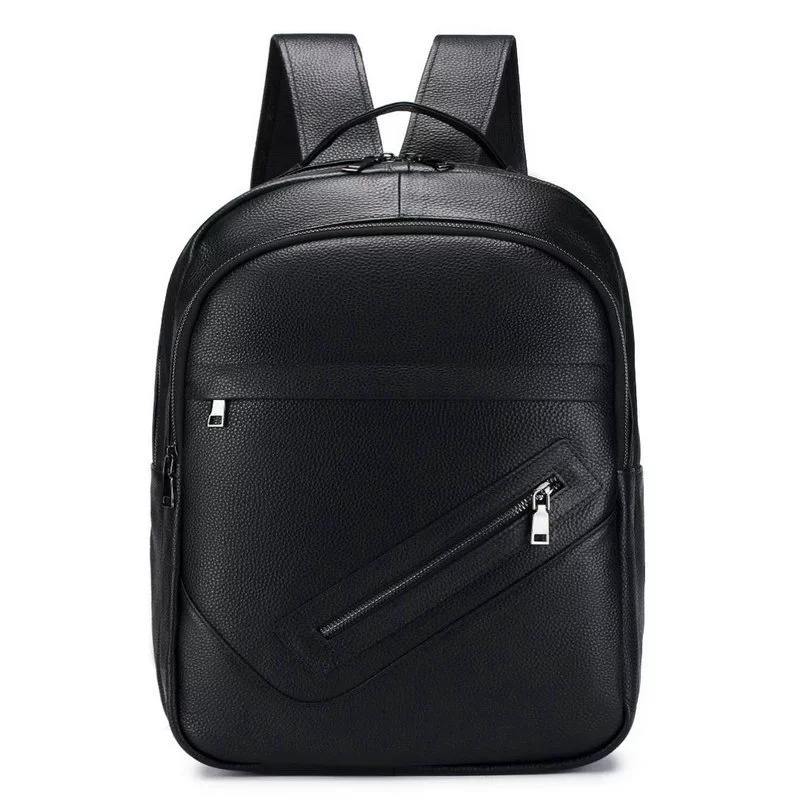 Leather Work Rucksack - Mochila preta de couro genuíno para