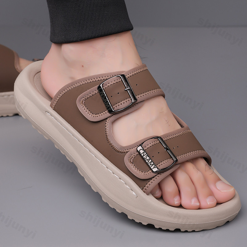 Leather Work Flats - Chinelos masculinos 2025 verão respirável ao
