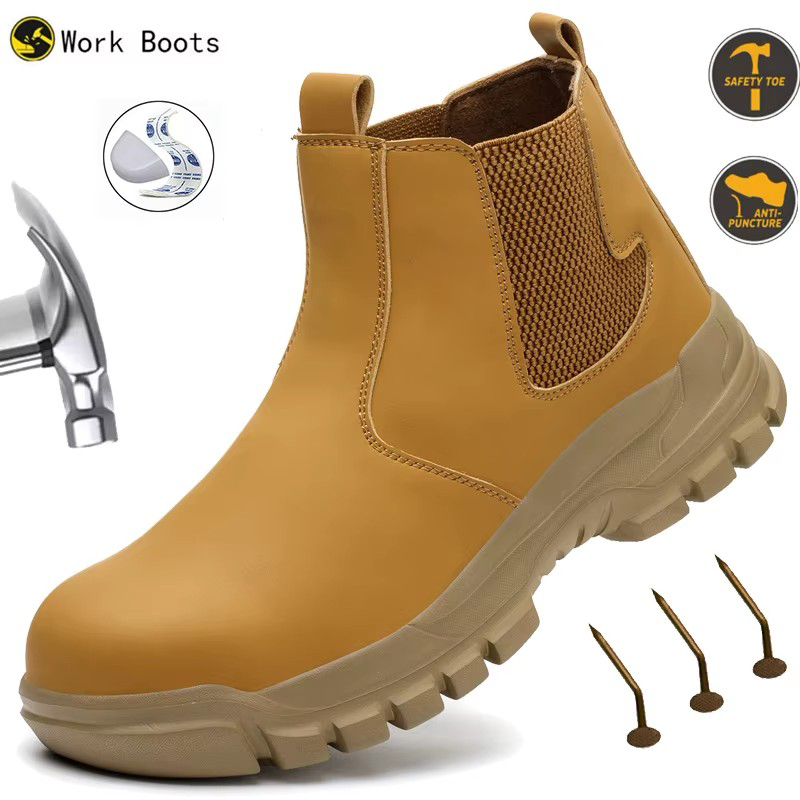Leather Work Flats - Botas de trabalho de segurança masculinas