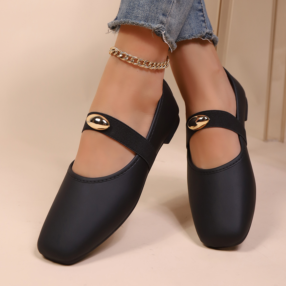 Leatherwork Hardware - Sapatos Planos Minimalistas de Cor Sólida