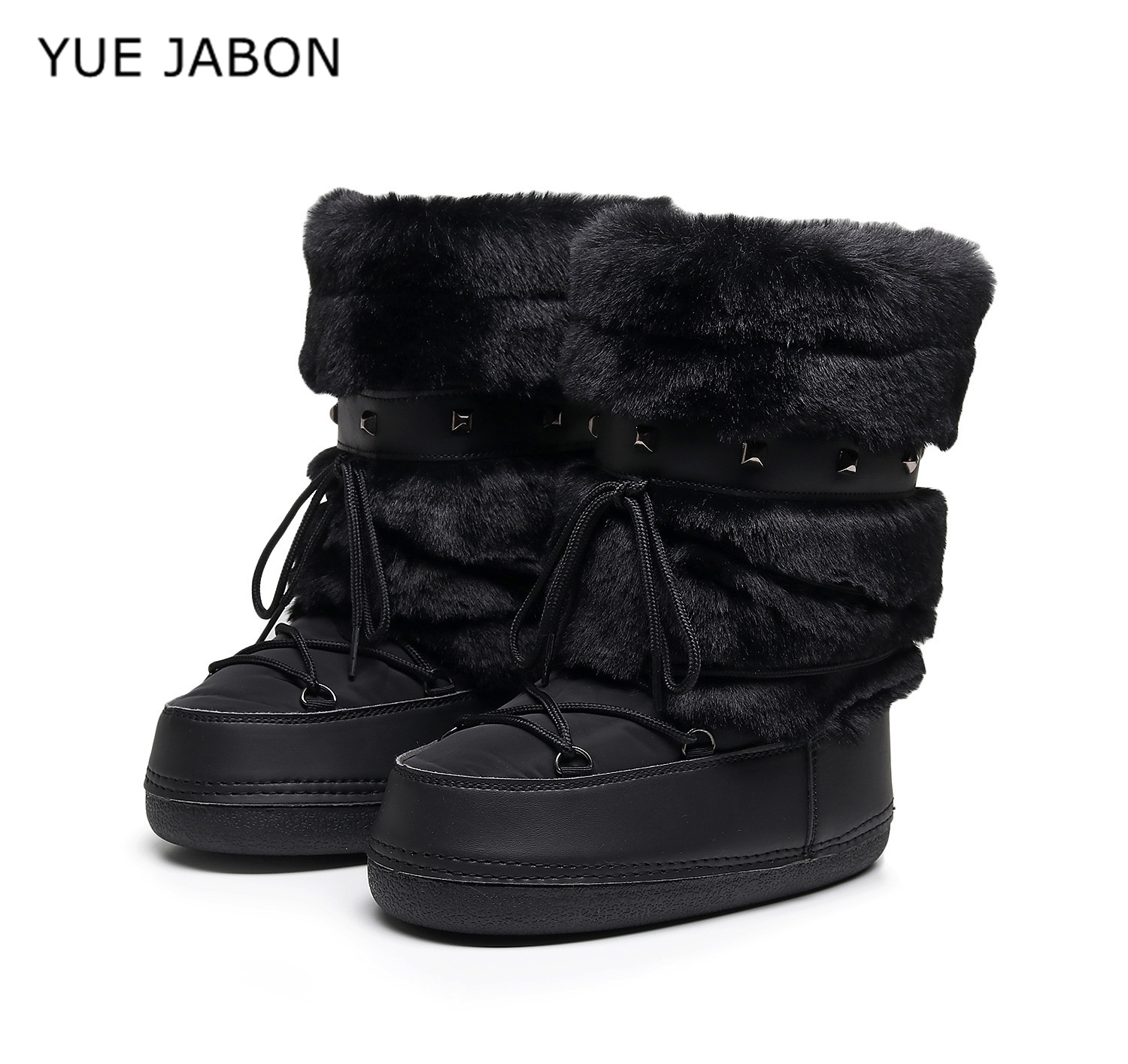 Leatherwork Rivets - Inverno pele cruz amarrado rebite botas