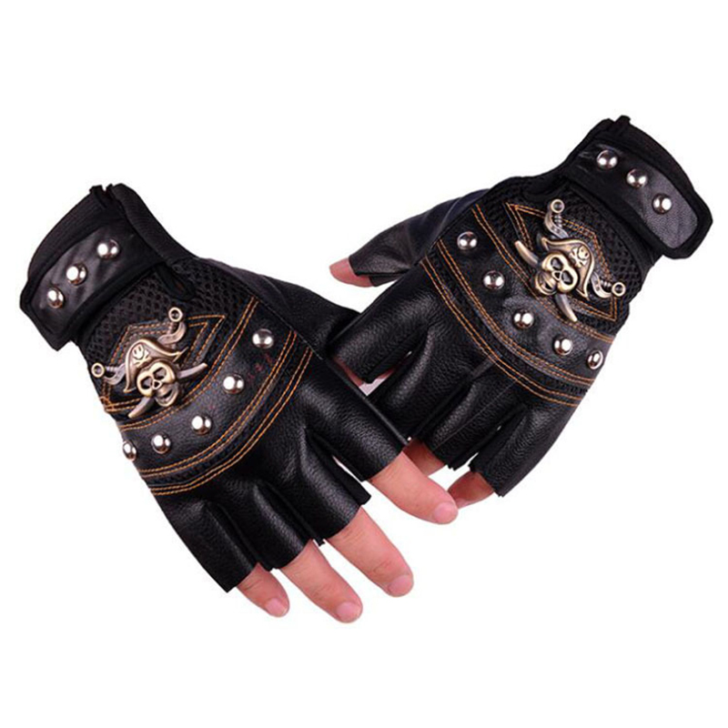 Leatherwork Rivets - Homens punk luvas de motocicleta verão