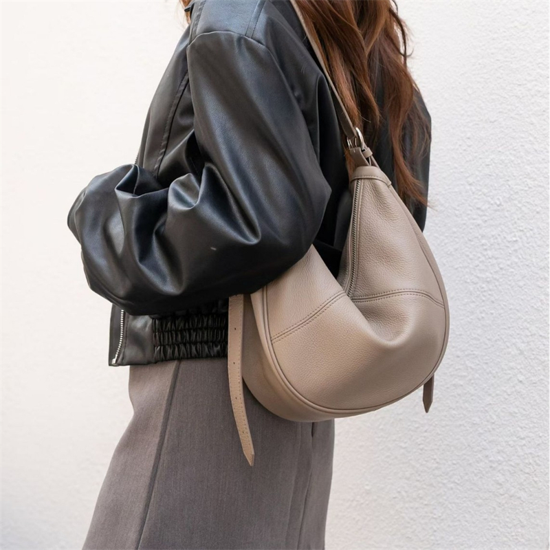 Leather Work Bag Women - Bolsa Hobo Crescente de Couro Genuíno