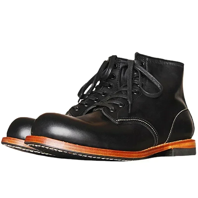 Leather Work Flats - Botas masculinas vintage de couro genuíno