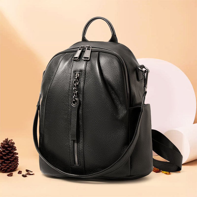 Leather Work Rucksack - Mochila antifurto de couro genuíno, alça