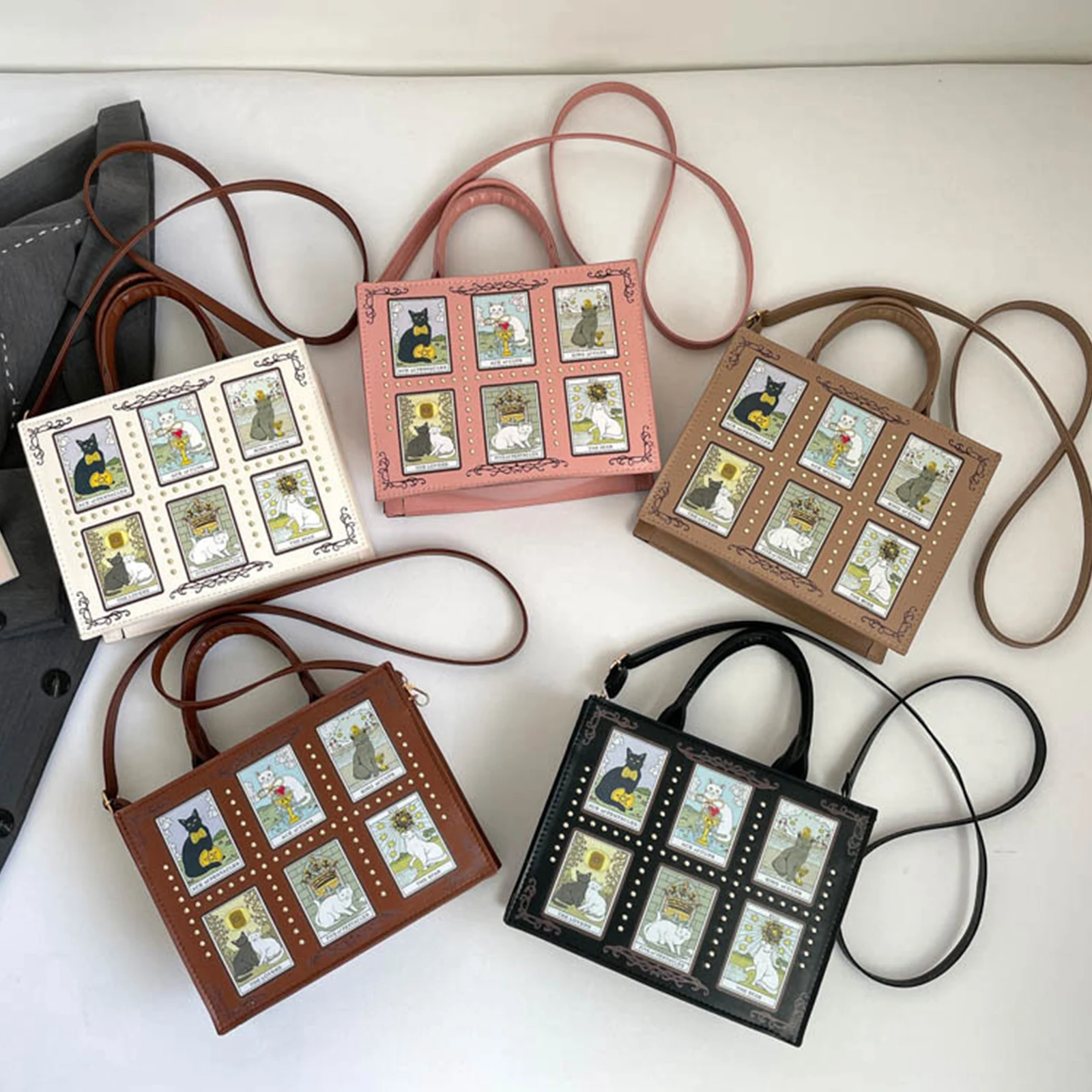 Leatherwork Rivets - Bolsa Tote com Estampa de Gato