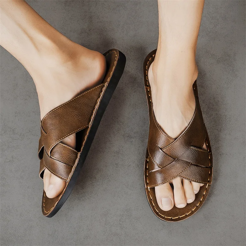 Sandálias casuais masculinas d - Leather Work Flats avaliação e preço