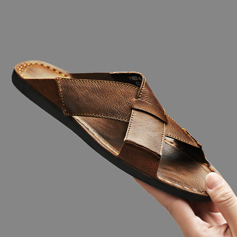 Moda couro genuíno dos homens  - Leather Work Flats avaliação e preço