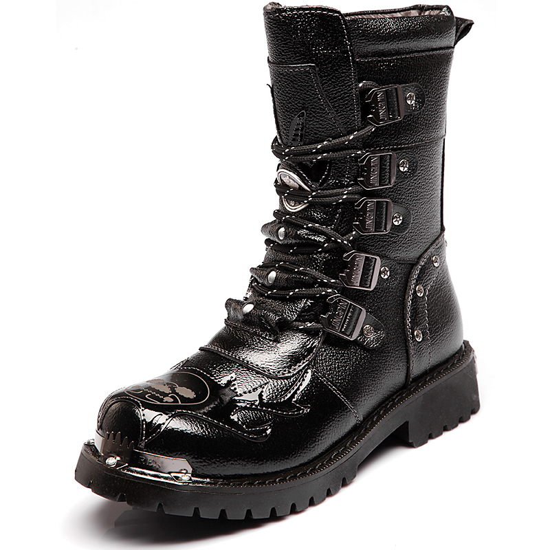 Botas de combate masculinas no - Leatherwork Rivets avaliação e preço
