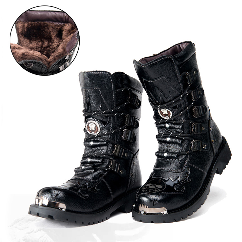 Botas de combate masculinas no - Leatherwork Rivets avaliação e preço