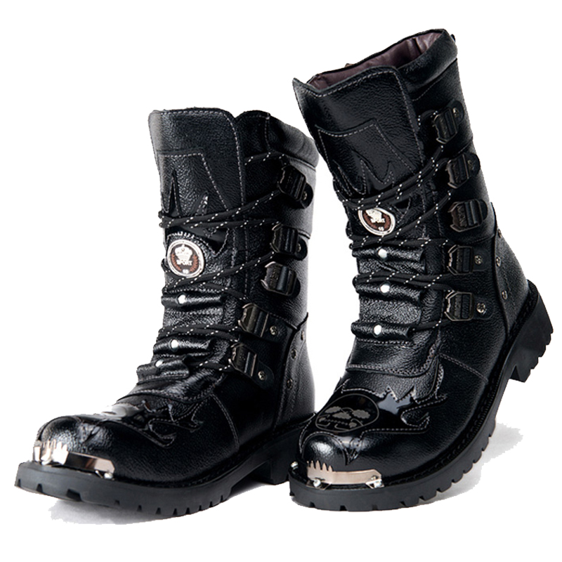 Botas de combate masculinas no - Leatherwork Rivets avaliação e preço