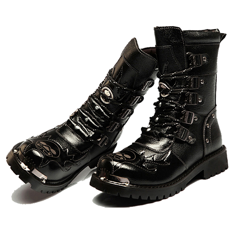 Botas de combate masculinas no - Leatherwork Rivets avaliação e preço